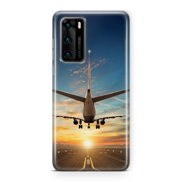 Airplane over Runway Towards the Sunrise Designed Huawei Cases on Sale