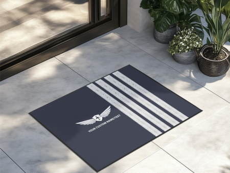 Your Custom Name or Text &  SILVER  Epaulettes (4 Lines) Designed Door Mats Sale