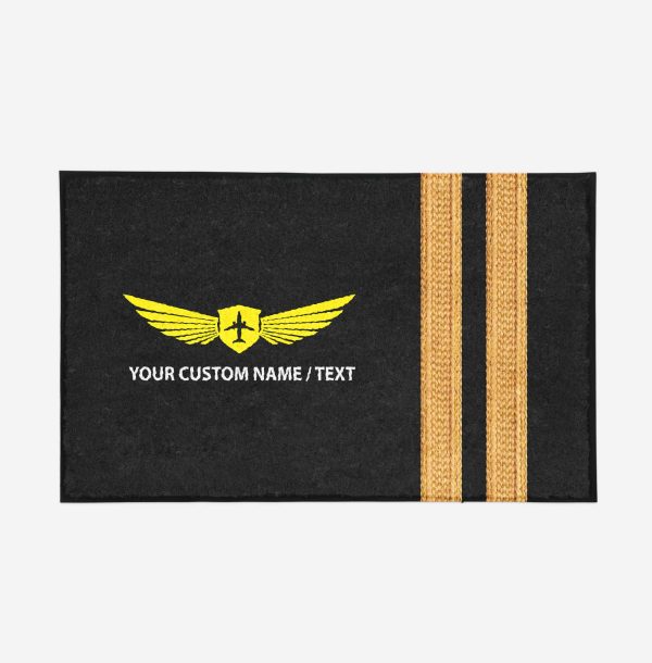 Your Custom Name or Text & Golden Epaulettes (2 Lines) Designed Door Mats Sale