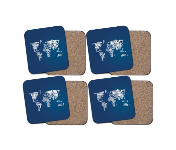 World Map (Text) Designed Coasters For Cheap